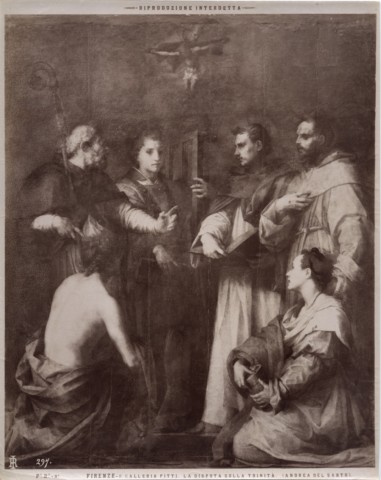 Alinari, Fratelli — Firenze - R. Galleria Pitti. La disputa della Trinità. (Andrea del Sarto.) — insieme